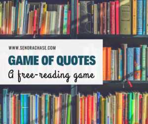 Game of Quotes Banner with Books in the Background
